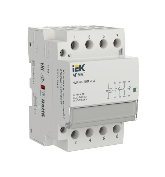 Модульный контактор 2НО+2НЗ, контакт 63А, = 230В AC/DC
